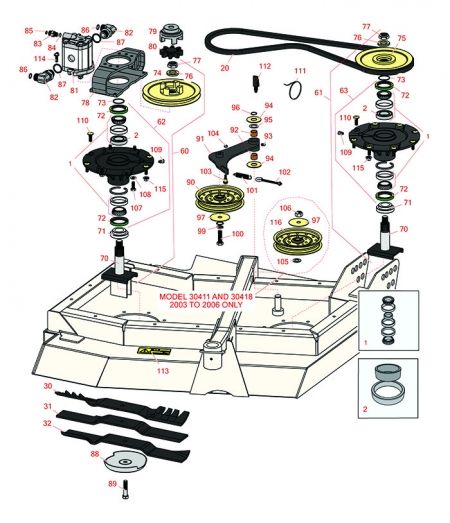 Model 30411 & 30413 , Left-Hand Deck Lift Arms and Spindle